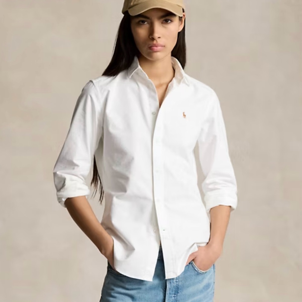White Button Down Shirt with Classic Collar and Relaxed Fit